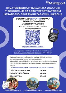 Letak: MultiSport kartica za članove Hrvatskog sindikata djelatnika u kulturi, besplatan listopad 2026.