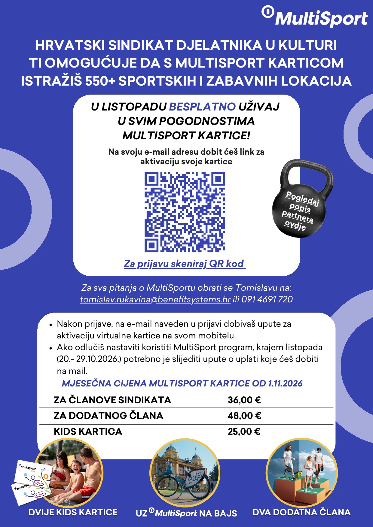 Letak: MultiSport kartica za članove Hrvatskog sindikata djelatnika u kulturi, besplatan listopad 2026.